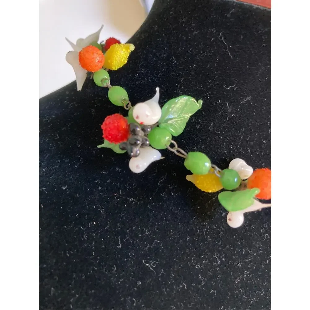 Vintage Murano Glass Tutti Frutti Fruit Salad Bird Necklace Choker Italy 16